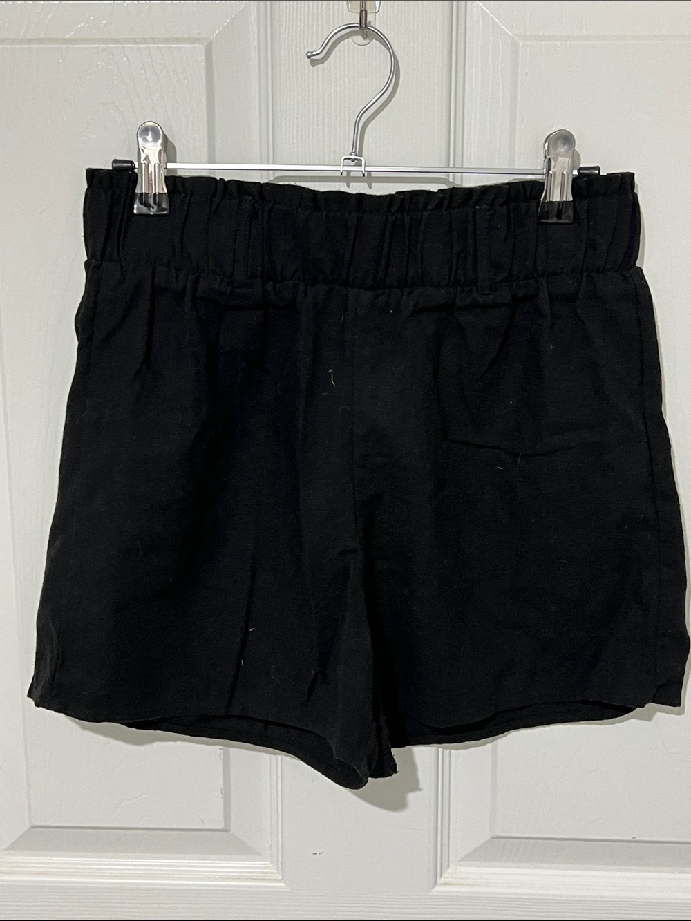 High-Waist Black Paperbag Shorts with Elastic Waistband